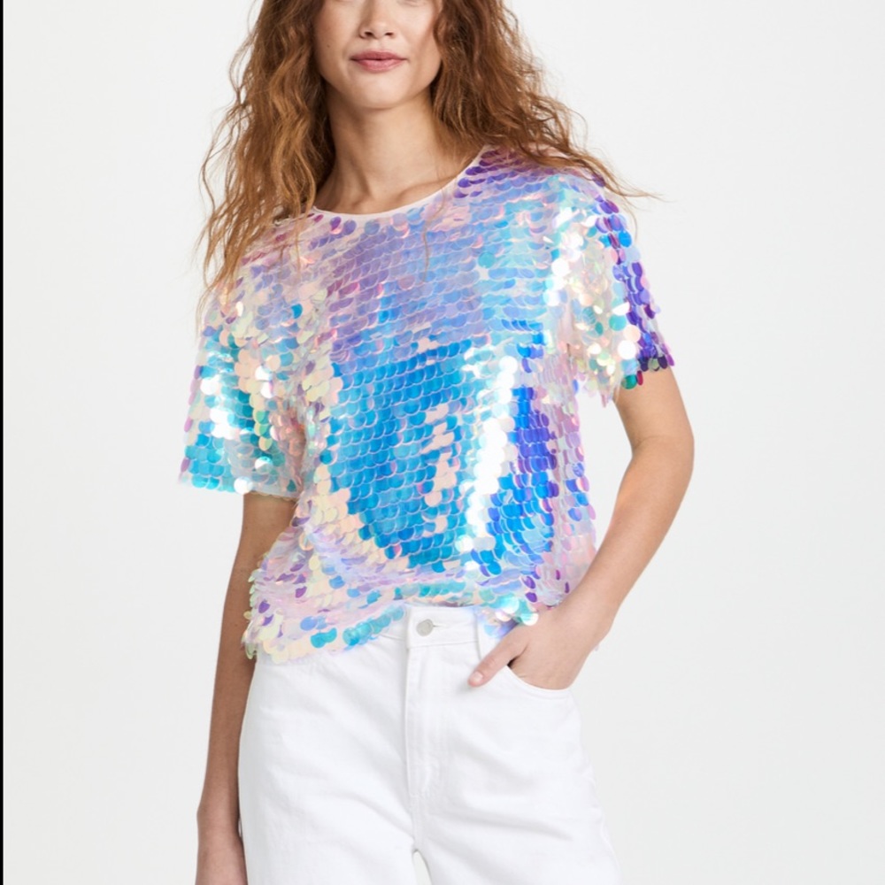 Le Superbe Mimosa Sequined T Shirt Top Shimmery Oversized Tee Size 2